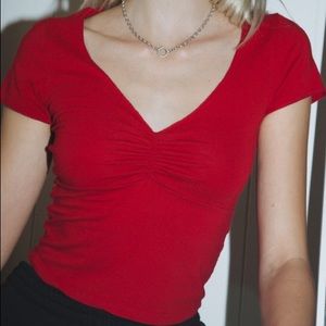 BRANDY MELVILLE RED V NECK CROP TOP